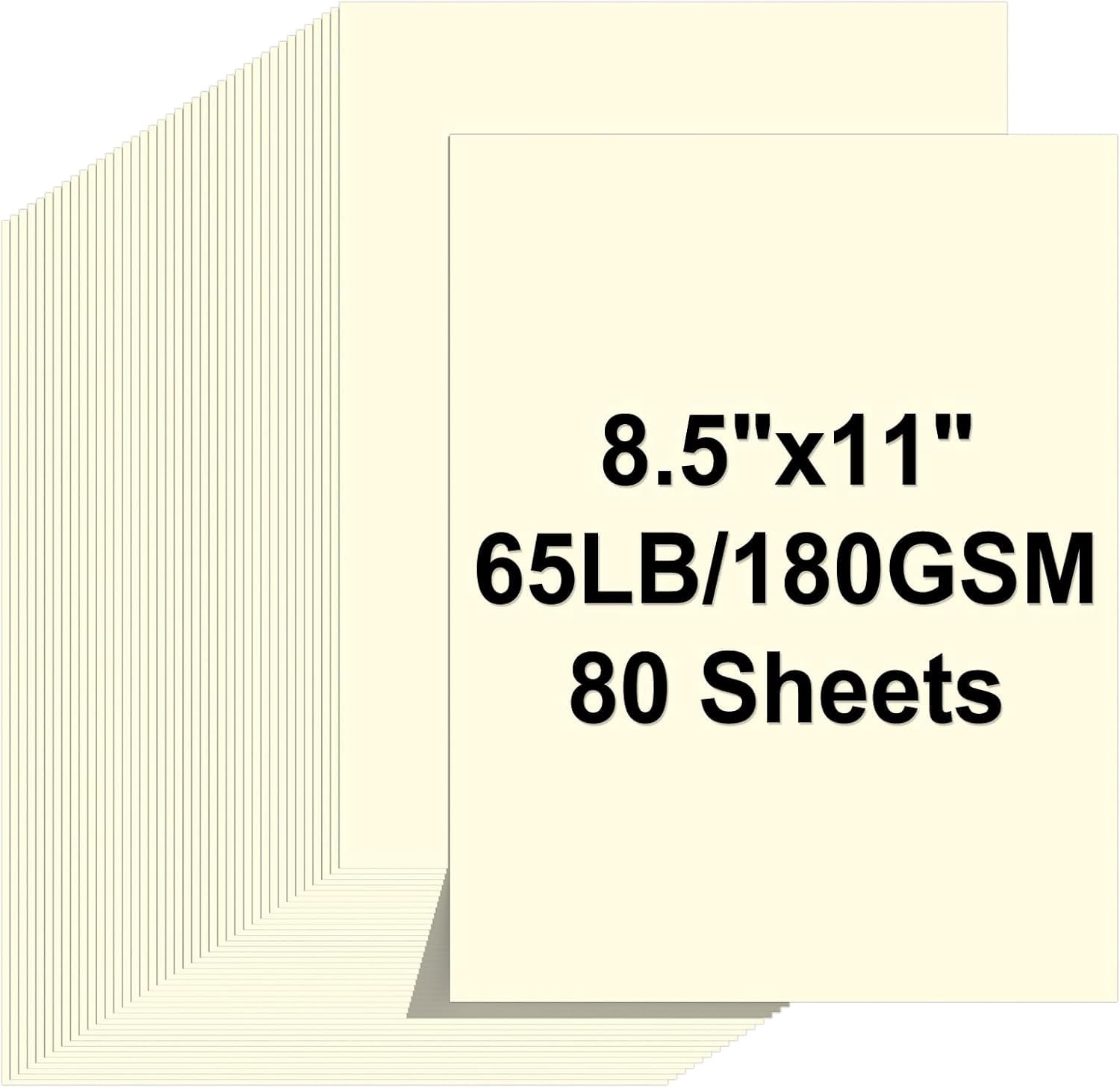 AllWays Plaza Cardstock 8.5 X 11, 80 Sheets Cream Card Stock, 65lb/ 180gsm Copy Paper, Cardstock Printer Paper for Art, Drawing, Invitations, DIY Cards, Craft, Construction, Office Supplie