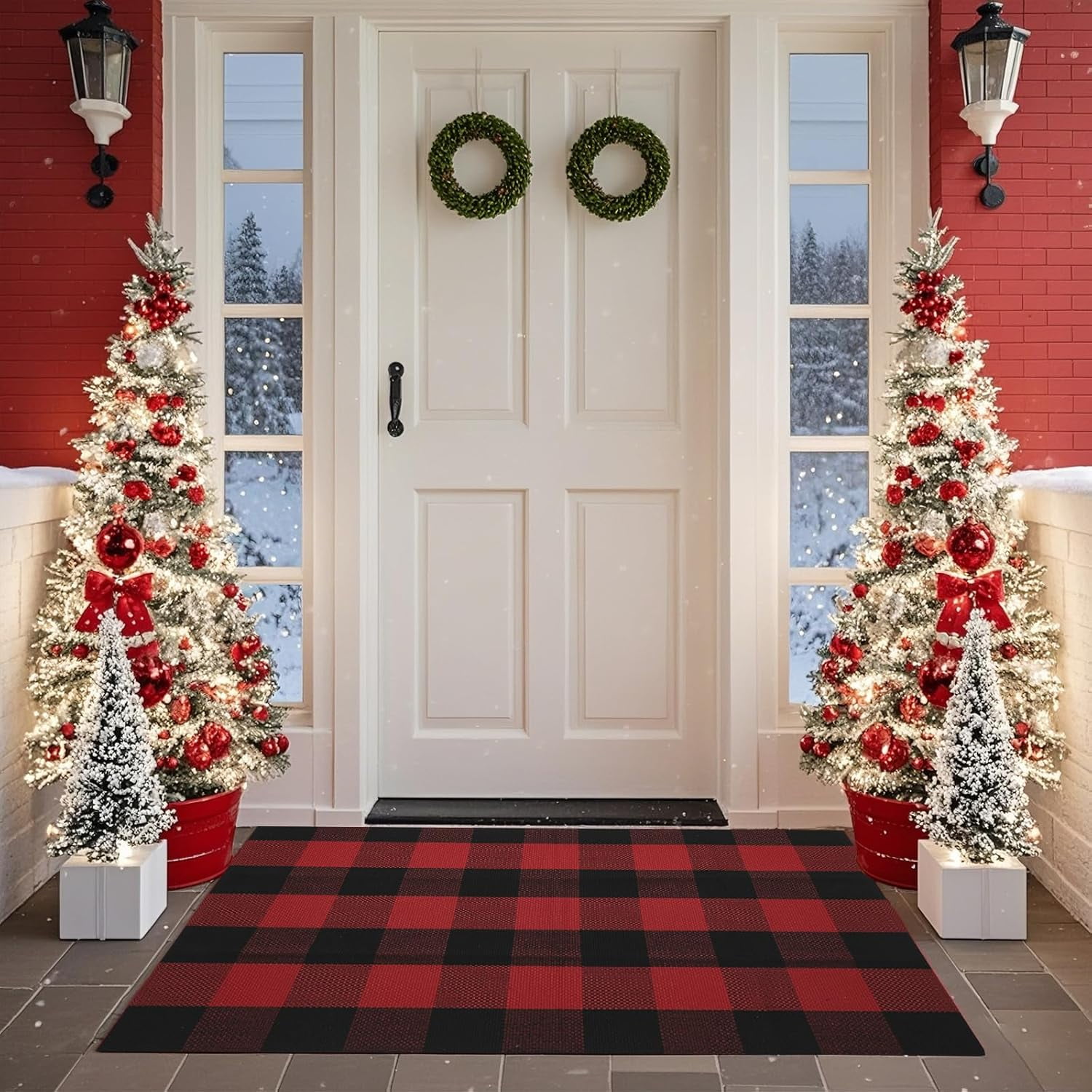 AllWays Plaza Cotton Buffalo Plaid Rug 27.5"x43" Black and Red Checked Rug Washable Doormats Indoor Outdoor Rugs for Layered Front Door Mats, Porch, Kitchen, Farmhouse, Entryway