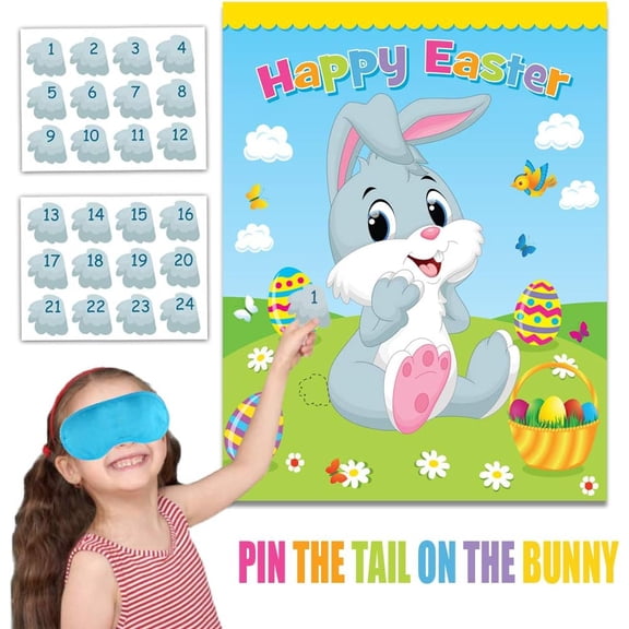 AllWays Plaza Easter Games for Kids Pin The Tail on The Bunny Easter Egg Hunt Activities Games for Party Decorations Crafts Favors Supplies Basket Essential Stuffers Gifts