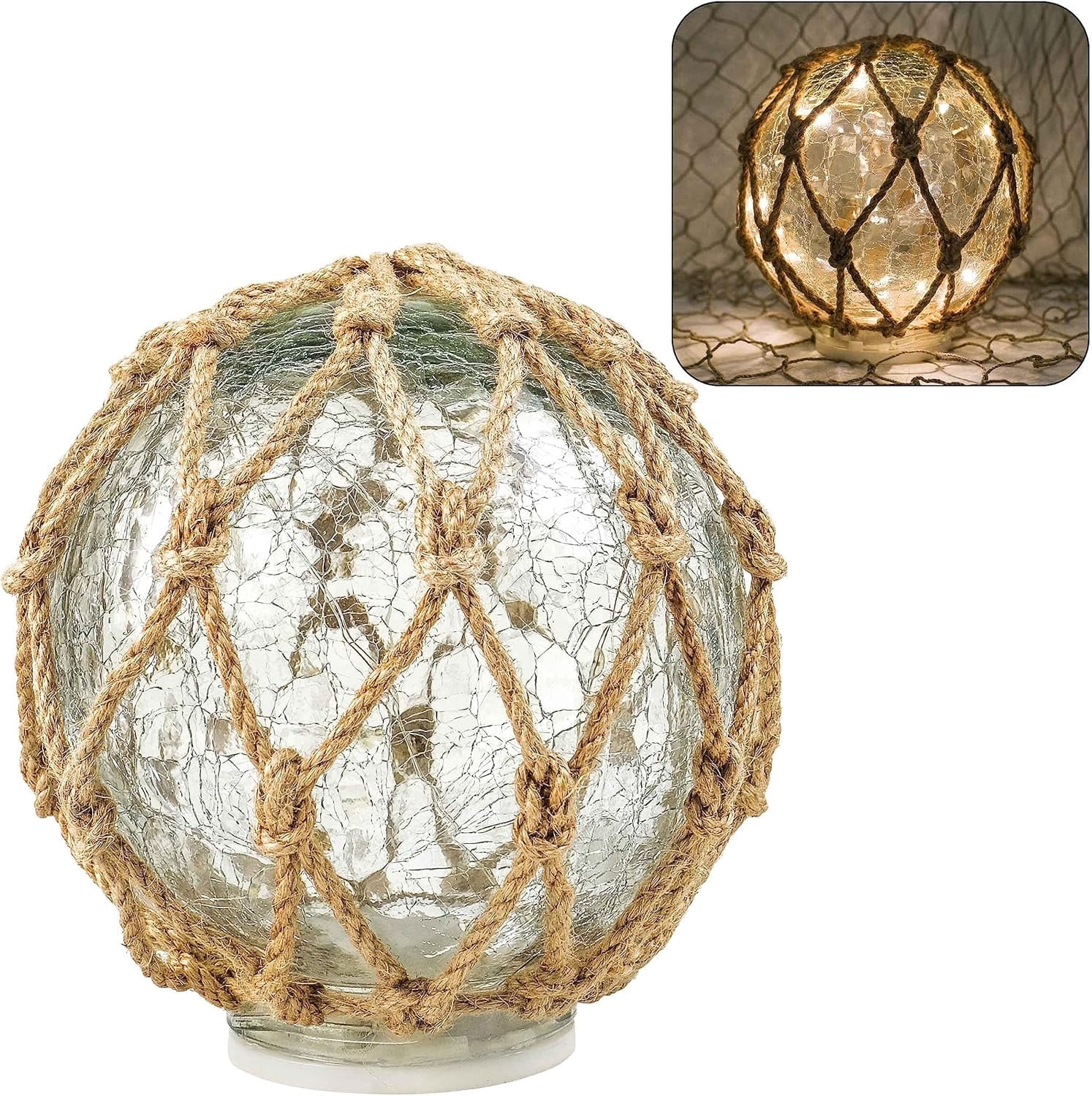 AllWays Plaza Glass Fishing Float Nautical Lamp Coastal Beach Decor Cracked Glass Ball Night Light 6"