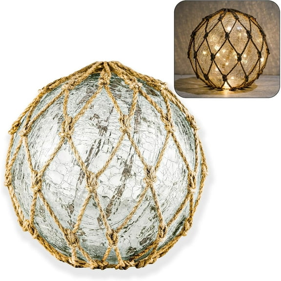 AllWays Plaza Glass Fishing Float Nautical Lamp Coastal Beach Decor Cracked Glass Ball Night Light 8.6"