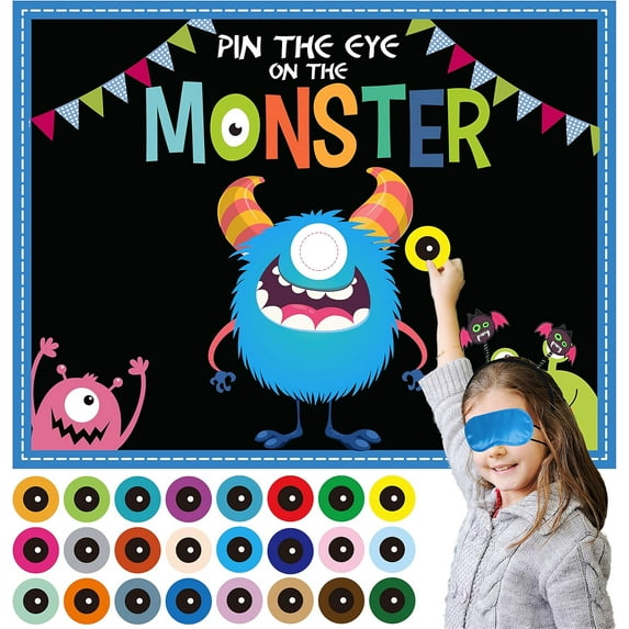 AllWays Plaza Halloween Party Games for Kids, Pin The Eye on The Monster, Halloween Party Activities Favors Crafts Birthday Party Games for Children Boys Girls, Monster Party Carnival Games Indoor