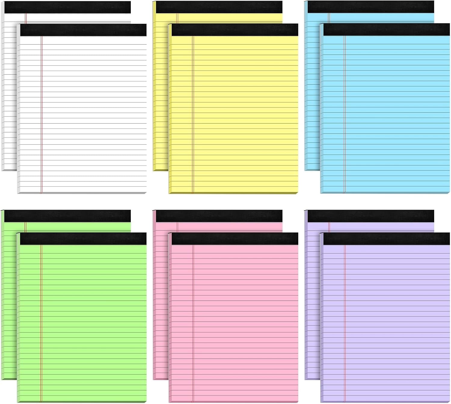 AllWays Plaza Legal Pads 8.5 x 11 Wide Ruled - Note Pads 30 Sheets/Pad - 20lb Colored Notepad Paper - Perforated Notepad with Sturdy Back - Pink, Purple, Yellow, Green, Blue, White
