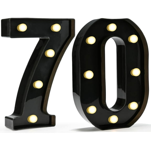 AllWays Plaza Light Up Numbers, Lighted Marquee Number Sign for 70th Birthday Party Decor, Battery Powered LED Number Lights for 70 Party Decor, Lights Sign for Wall Home Anniversary, Decoration 70