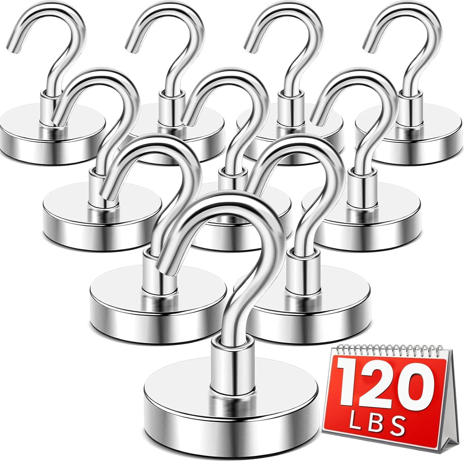AllWays Plaza Magnetic Hooks,120 lb Heavy Duty Strong Magnet with Hook for Hanging Rare Earth Neodymium Magnet for Fridge Kitchen Cruise Grill Garage and Storage 12 Packs