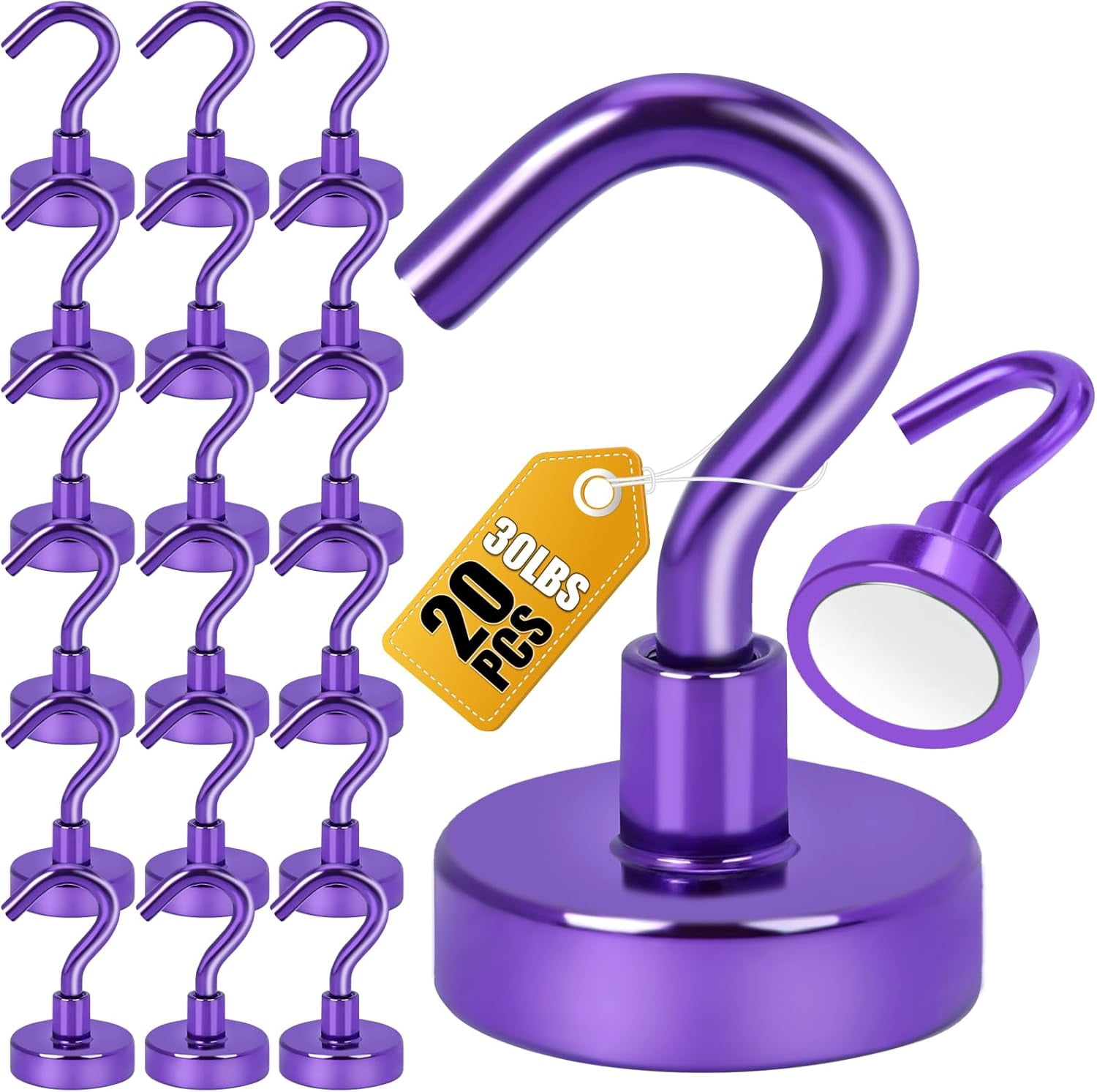 AllWays Plaza Magnetic Hooks, 30Lbs Strong Heavy Duty Cruise Magnet S-Hook for Classroom, Fridge, Hanging, Cabins, Grill, Kitchen, Garage, Workplace and Office Etc, (20 Pack-Purple)