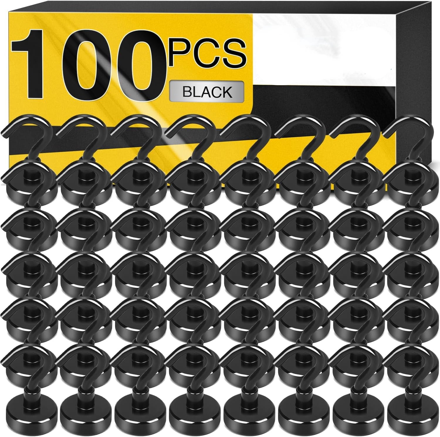 AllWays Plaza Magnetic Hooks, 30Lbs Strong Heavy Duty Cruise Magnet S-Hooks for Classroom, Fridge, Hanging, Cabins, Grill, Kitchen, Garage, Workplace and Office Etc, (100 Pack-Black)