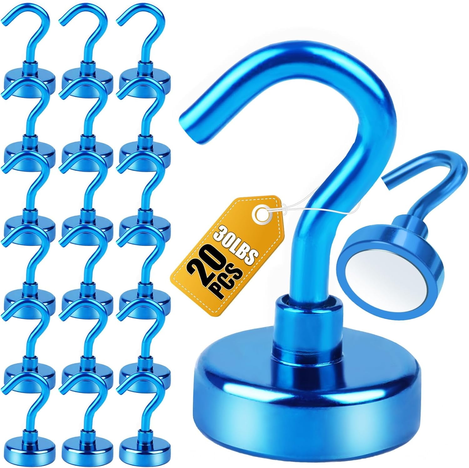AllWays Plaza Magnetic Hooks, 30Lbs Strong Heavy Duty Cruise Magnet S-Hooks for Classroom, Fridge, Hanging, Cabins, Grill, Kitchen, Garage, Workplace and Office Etc, (20 Pack-Blue)