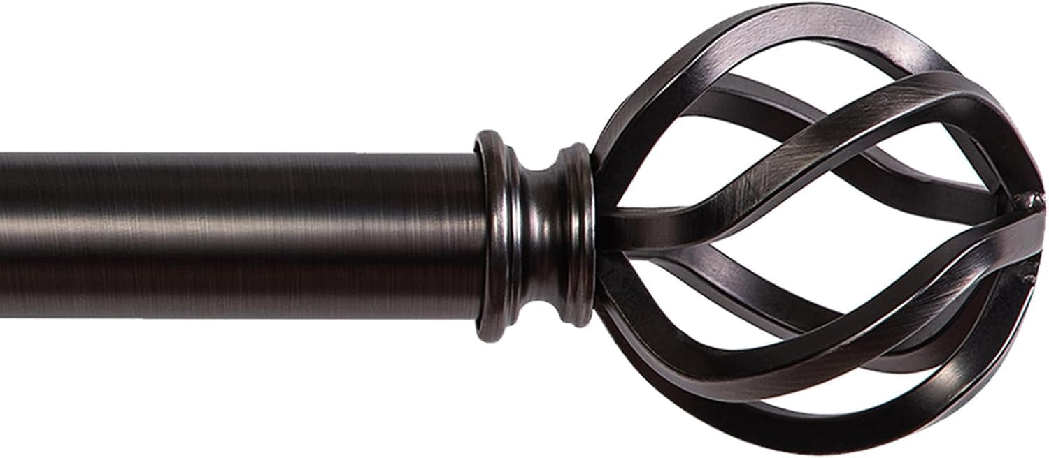 AllWays Plaza Nickel Curtain Rods 18 to 88 Inches, 1 Inch Modern Drapery Rods, Adjustable Heavy Duty Curtain Rod, with Twisted Cage Finial for Home & Office (18"-88"Antique Nickel)