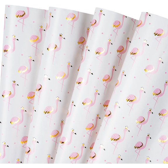 AllWays Plaza Pink Flamingo Wrapping Paper Sheet - 12 Sheets Foil Flamingo Design Folded Flat for Girls Birthday, Baby Showers - 19.7 Inch X 30 Inch Per Sheet