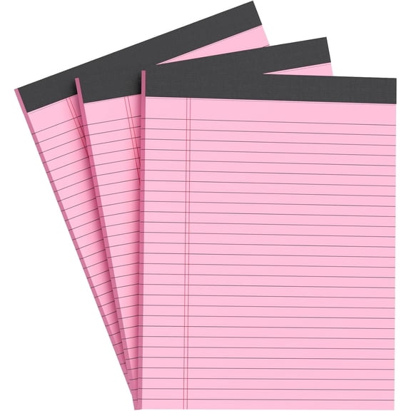 AllWays Plaza Pink Legal Pad Note Pads 8.5 x 11 inch, Wide Ruled Clear Print Writing Pads 30 Sheets/Pad, 20lb Colored Paper, Perforated Notepad with Sturdy Back (3 Pads Pink)