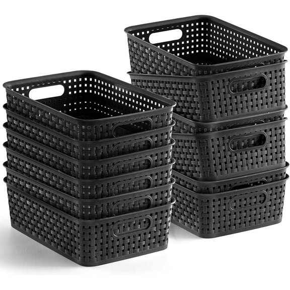 AllWays Plaza Plastic Storage Baskets, Small Pantry Organization and Storage Bins,Household Organizers for Laundry Room, Bathrooms, Kitchens, Cabinets, Countertop, Under Sink or Shelves, Black,12Pack