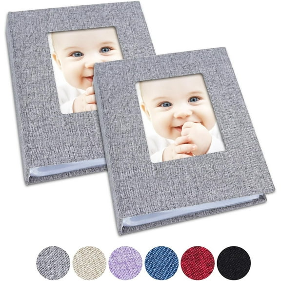 AllWays Plaza Small Photo Album 4x6 Photos, 2 Pack Linen Cover Mini Photo Book, 26-Page Holds 52 Pictures, Artwork or Postcards Storage for Baby, Grey