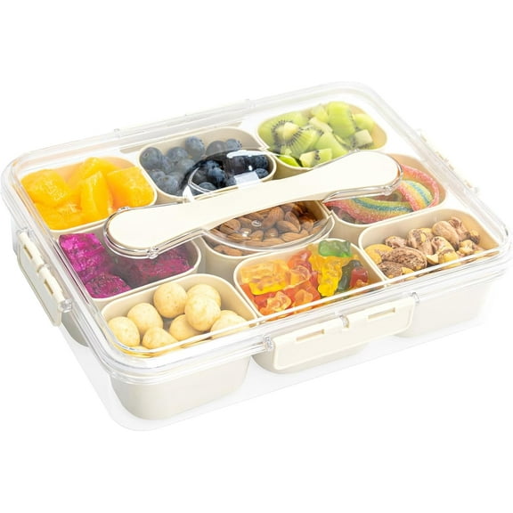 AllWays Plaza Snack Box Container, Portable Travel Charcuterie Board with Lid, Refrigerator Food Storage Box, Snack Organizer, Divided Storage Containers, chopped salad box (9 Compartment)