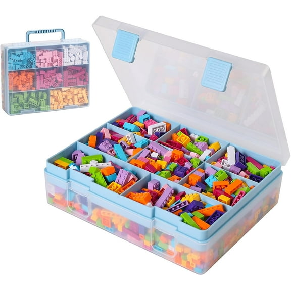 AllWays Plaza Toy Storage Organizer for Lego Stackable Organizer Bins Portable Organizer Containers Storage Box Plastic Case for Bead Bracelet Making DIY Jewelry Nail Charms (Blue)