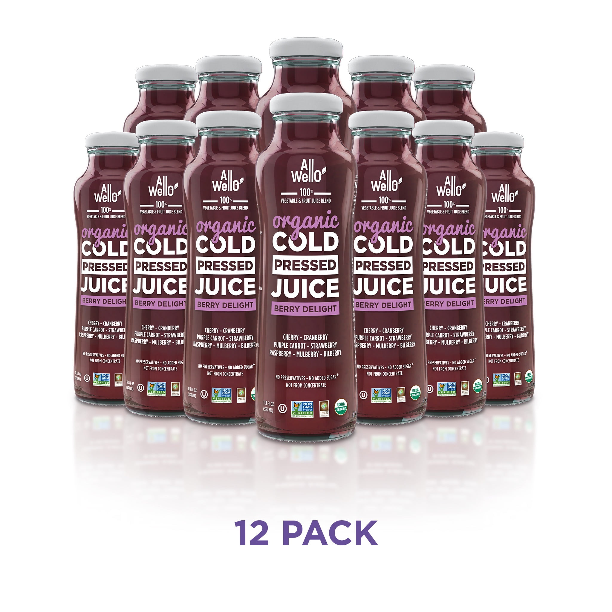 AllWellO Berry Delight Organic Cold‑Pressed Juice, 11.1 fl oz, 12 Pack