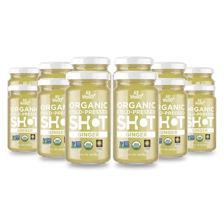 AllWellO Cold-Pressed Ginger Shot, 60 ml, USDA Organic Immune Booster with Natural Anti-Inflammatory Support (12 Pack)