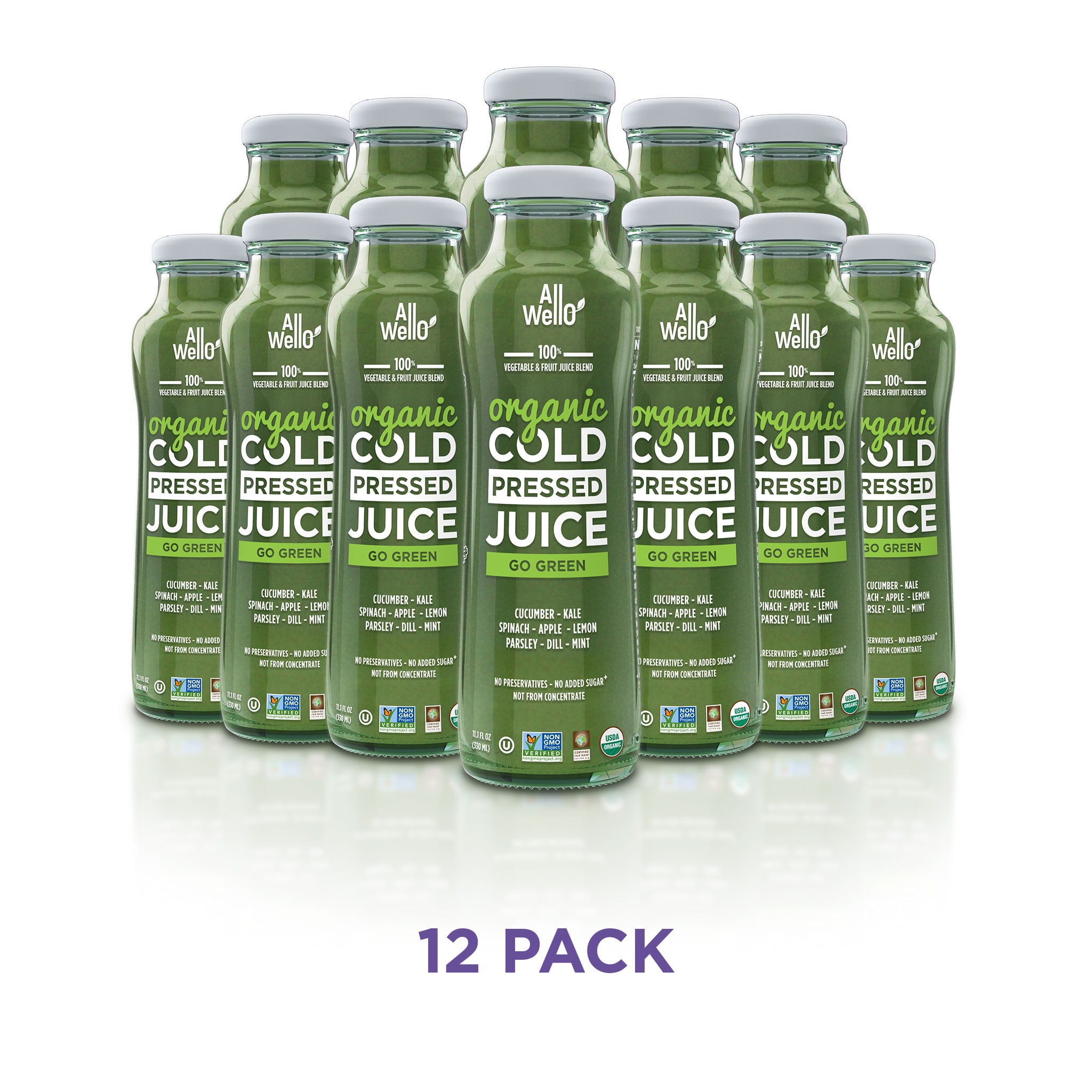 AllWellO Go Green Organic Cold‑Pressed Juice, 11.1 fl oz, 12 Pack ...