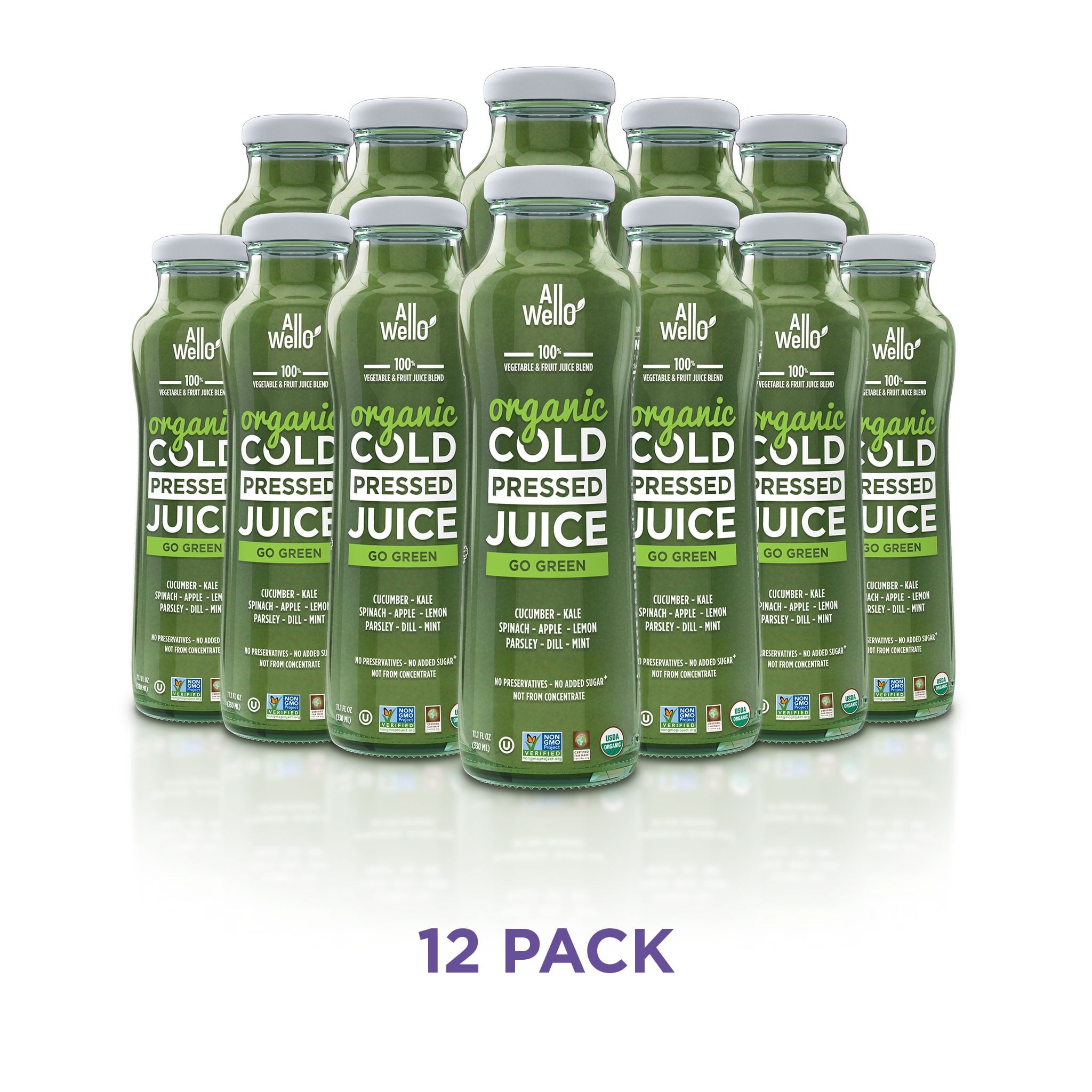 AllWellO Go Green Organic Cold‑Pressed Juice, 11.1 fl oz, 12 Pack