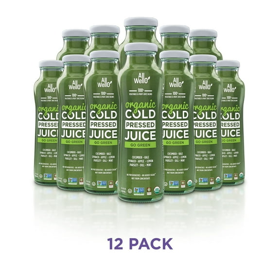 AllWellO Go Green Organic Cold‑Pressed Juice, 11.1 fl oz, 12 Pack