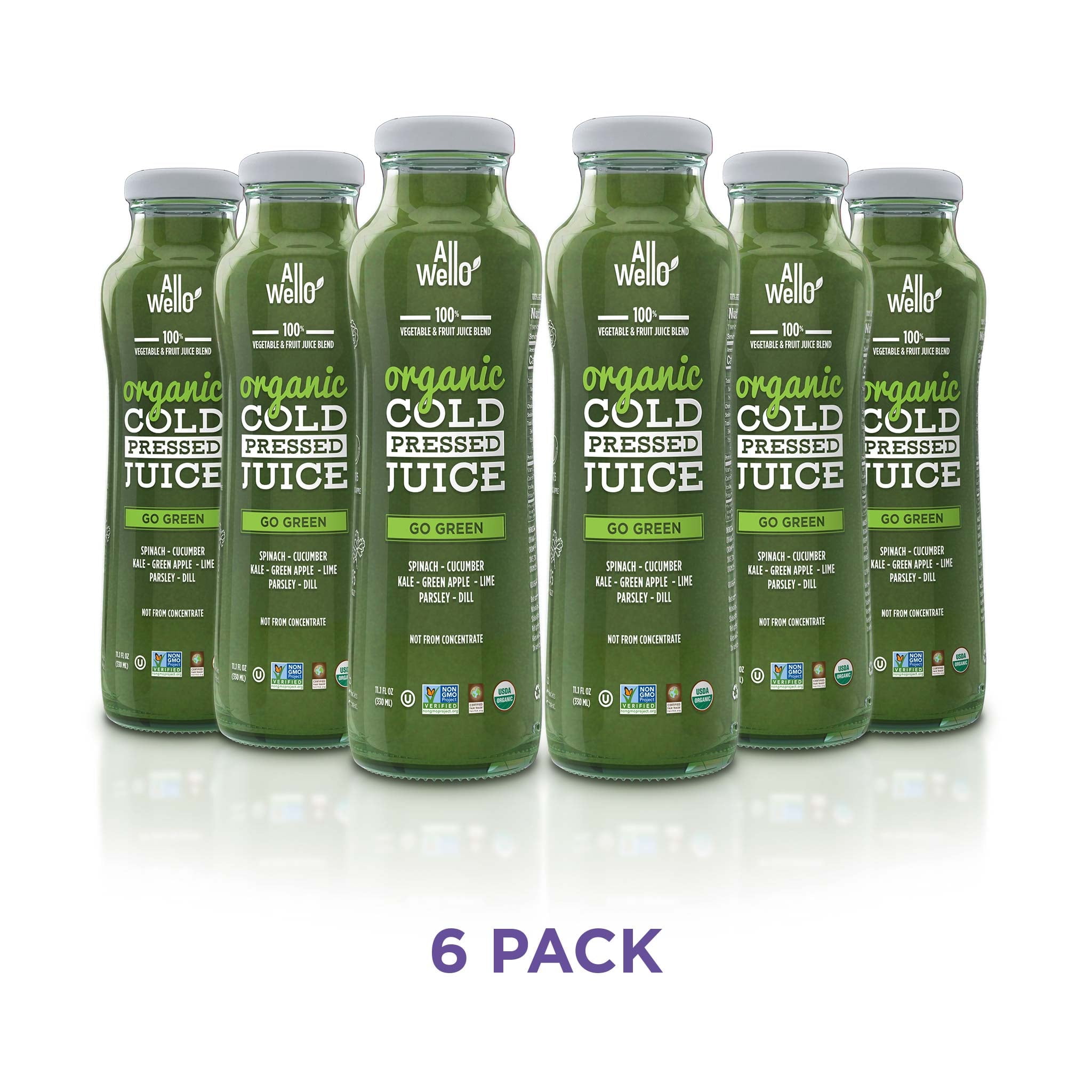 AllWellO Go Green Organic Cold‑Pressed Juice, 11.1 fl oz, 6  Pack