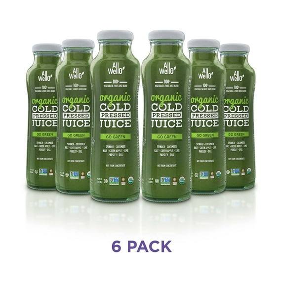 AllWellO Go Green Organic Cold‑Pressed Juice, 11.1 fl oz, 6 Pack
