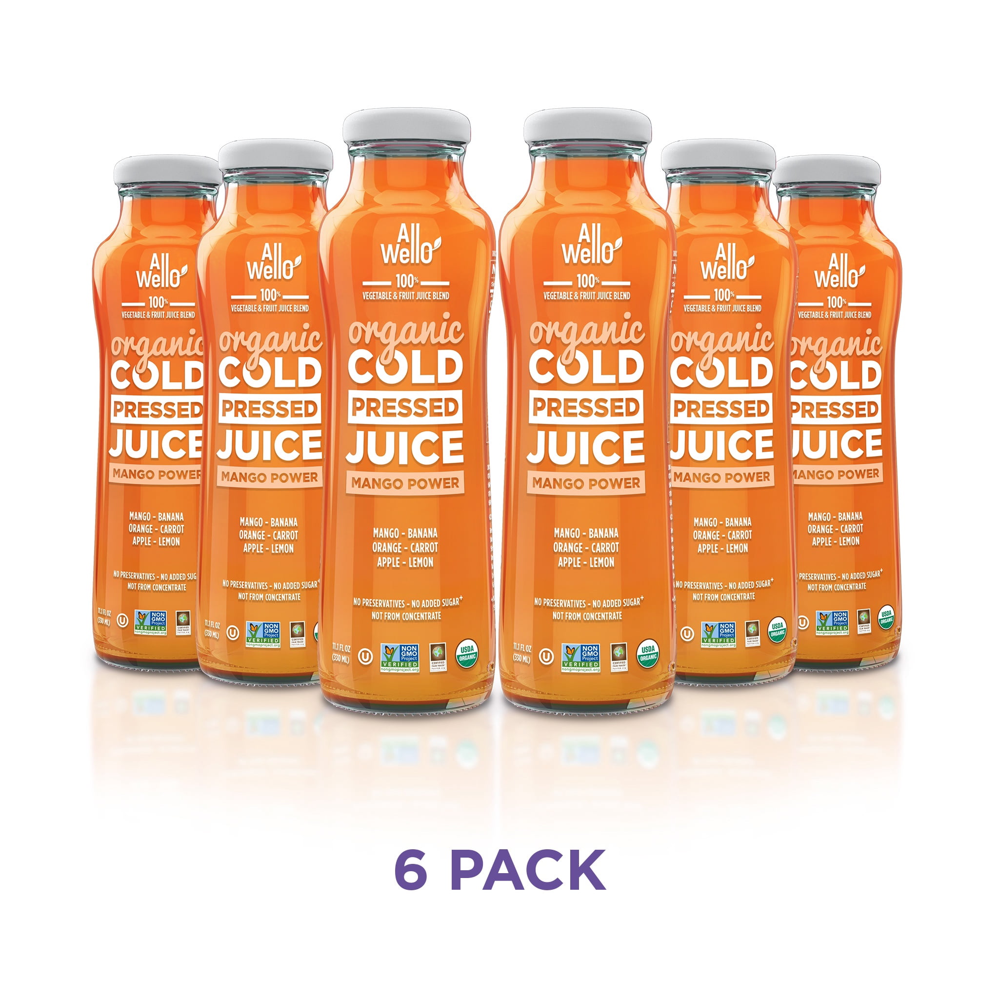 AllWellO Mango Power Organic Cold‑Pressed Juice, 11.1 fl oz, 6 Pack