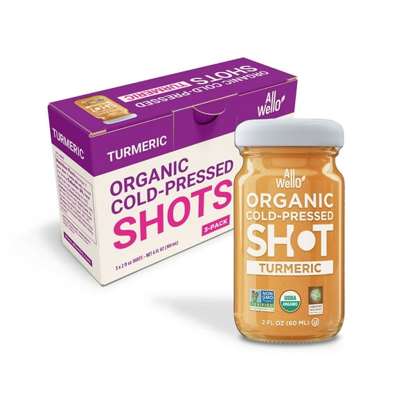 AllWellO Organic, Cold Pressed Turmeric Wellness Shot, 2 Fl OZ, 3-Pack
