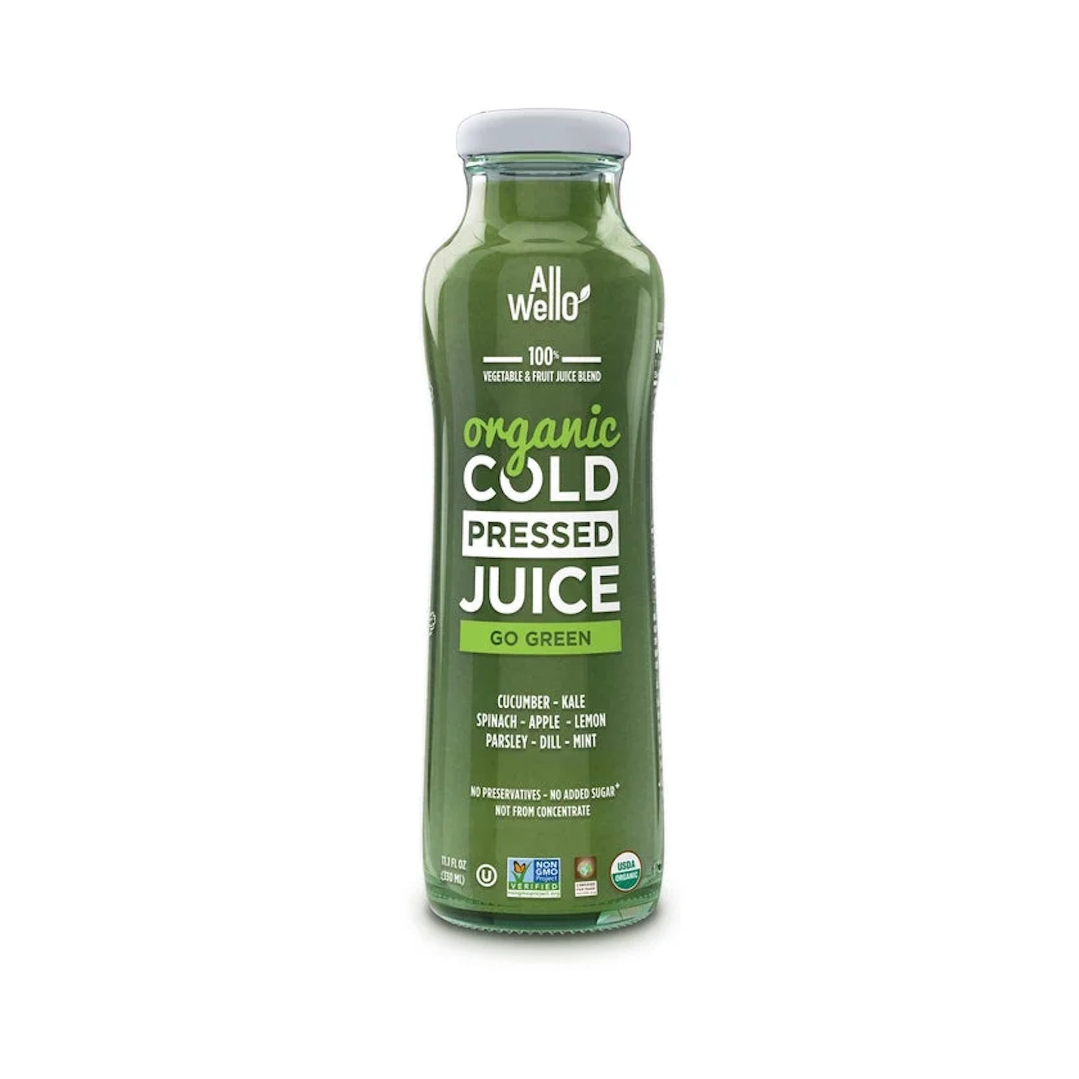 AllWellO Organic, Go Green, Cold Pressed Juice, 11.1 fl oz Bottle