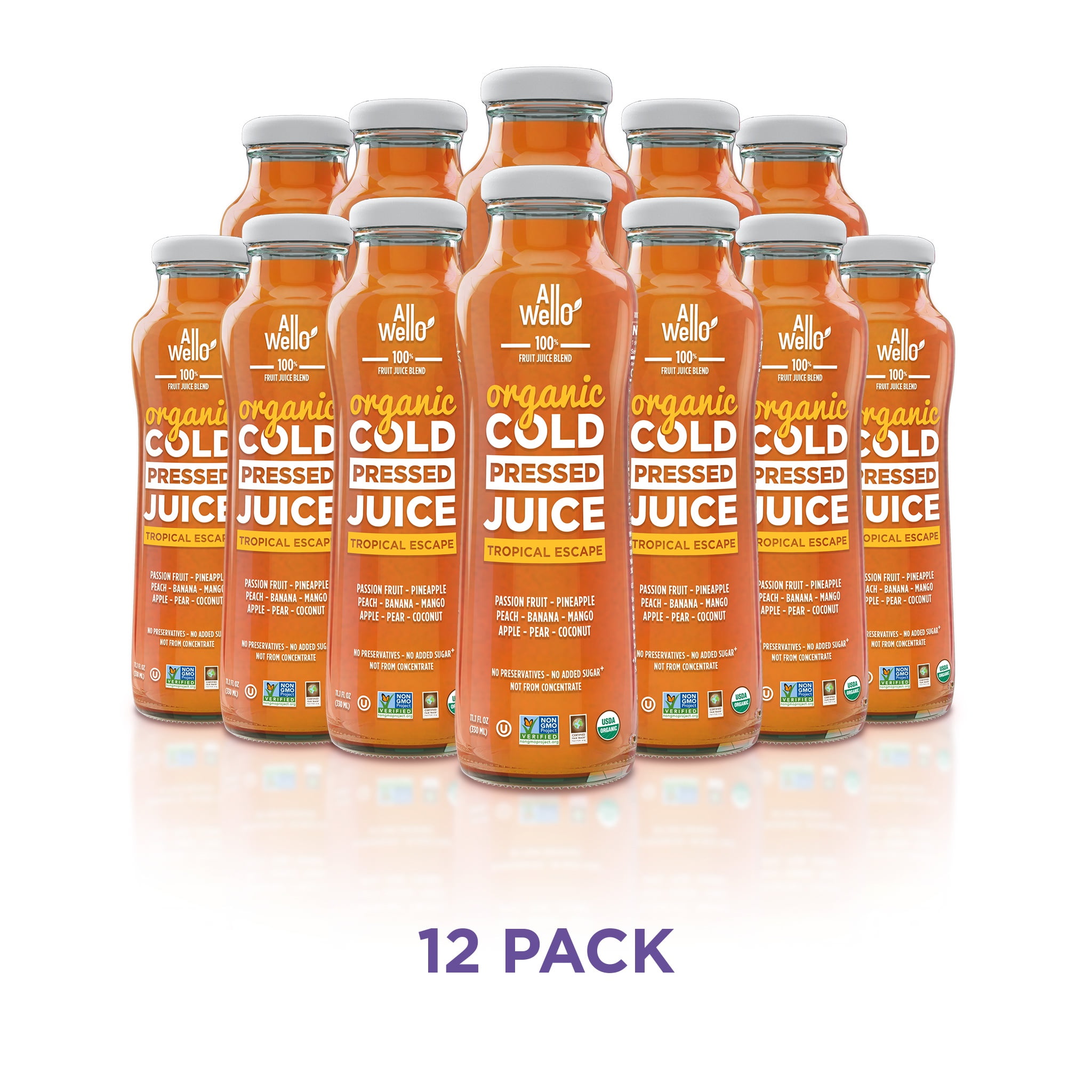 AllWellO Tropical Escape Organic Cold‑Pressed Juice, 11.1 fl oz, 12 Pack