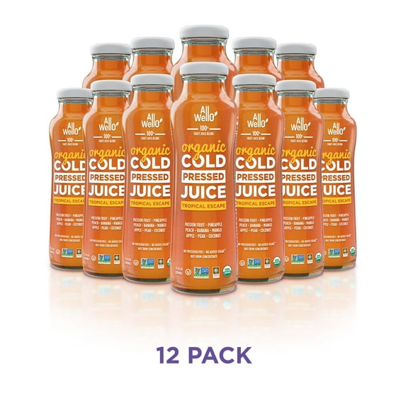 AllWellO Tropical Escape Organic Cold‑Pressed Juice, 11.1 fl oz, 12 Pack