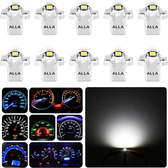 Alla Lighting 10pcs B8.3d Base Car Truck Dashboard Instrument Panel Gauge Cluster LED Lights Bulbs, Super Bright White WLJH T4.2 LED Bulb PC195 PC194 PC168