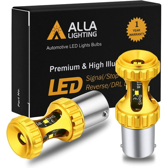 Alla Lighting 1156 7506 LED Bulbs 3000lm Extreme Super Bright Car Motorcycle Turn Signal Lights Reverse Lights Stop Brake Lights Tail Lights BA15S 3497 1141 P21W, Amber Yellow