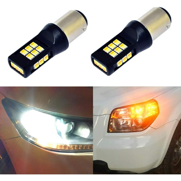 Alla Lighting 1157 LED Switchback Bulbs Super Bright 2357A BAY15D LED Switchback Dual Color White/Amber Yellow 1157 Bulbs High Power 3035-SMD LED Turn Signal Light Lamp Replacement