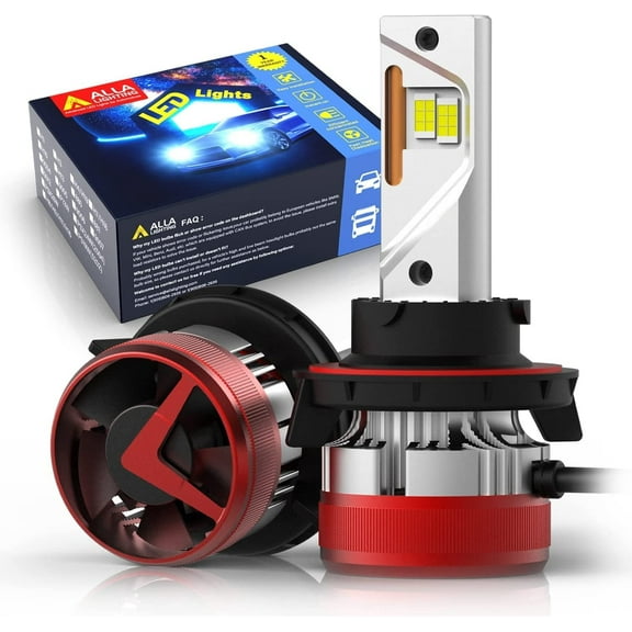 Alla Lighting 12000 Lumens 9008 H13 LED Headlights Bulbs, 6500K Xenon White, Xtreme Super Bright Dual High Low Beam Conversion Kits/DRL Replacement