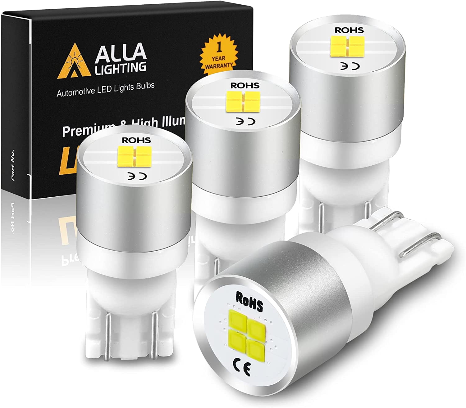 Lasfit 194 168 2825 T10 W5W LED Bulbs, Combo License Plate Light + Side  Marker Light Bulbs, Xenon White & Amber, 4Pcs 