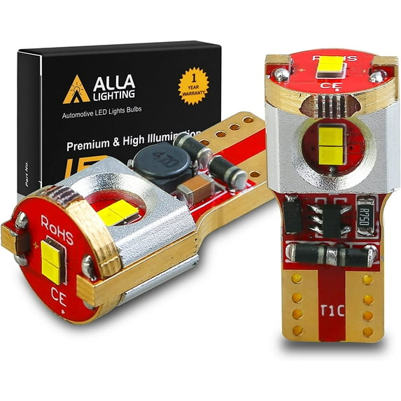 Alla Lighting 194 LED Bulbs Bright T10 175 168 2825 W5W ZS SMD 12V LED Bulbs for Car License Plate Lights Tag Light Interior Lights Map Light,Dome Light, Trunk Light,Courtesy Lights, 6000K Xenon White