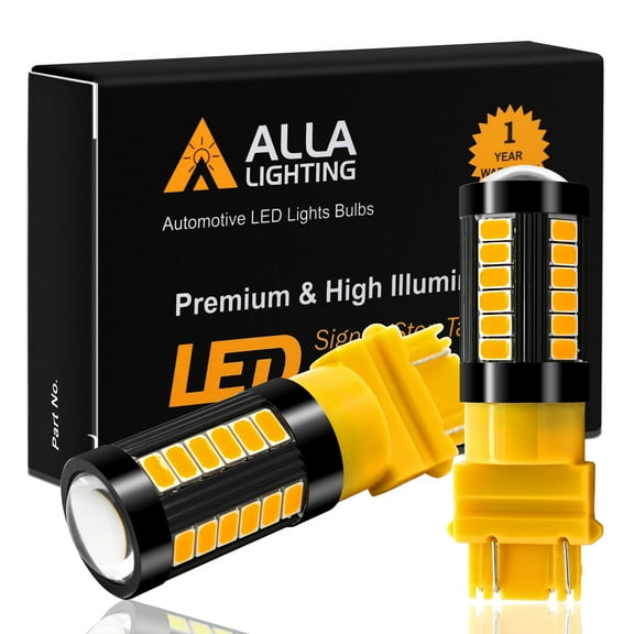 Alla Lighting 2800lm 3157 3457 4157 3156 LED Turn Signal Lights Bulb Xtreme Super Bright 5730-33 LED Replacement for Cars, Trucks, Amber Yellow (Set of 2)