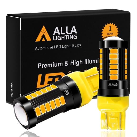 Alla Lighting 2800lm 7440 7443 7444NA LED Turn Signal Lights Bulb Xtreme Super Bright 5730-33 LED Replacement for Cars, Trucks, Amber Yellow (Set of 2)