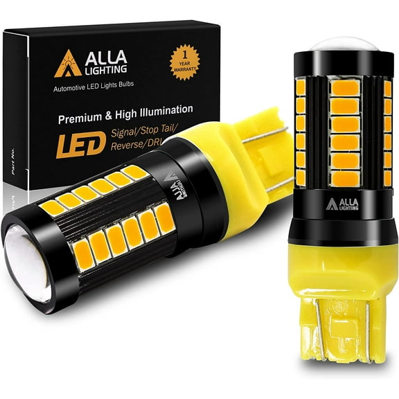 Alla Lighting 2800lm 7440 7443 LED Turn Signal Lights Bulbs, Amber Yellow T20 7440NA 7444NA 7442NAK WY21W 7443NA 992 Blinker Lamps Replacement Xtreme Super Bright 12V 5730 33-SMD Dual Filament