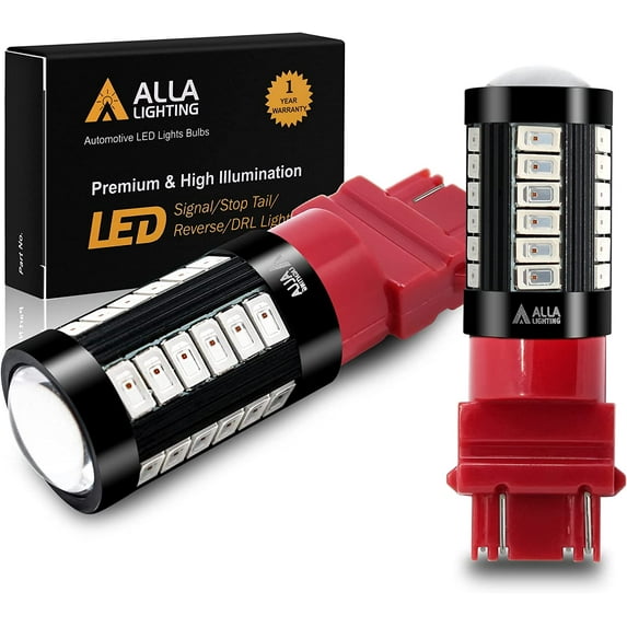Alla Lighting 2800lm T25 Wedge 3156 3157 LED Bulbs,Red Brake Lights Stop Light Tail Lights/Turn Signal Lamps 3057 4057 4157 3457 3057KX 3157KX 4057KX P27/7W 3157LL Super Bright 5730 33-SMD Taillights