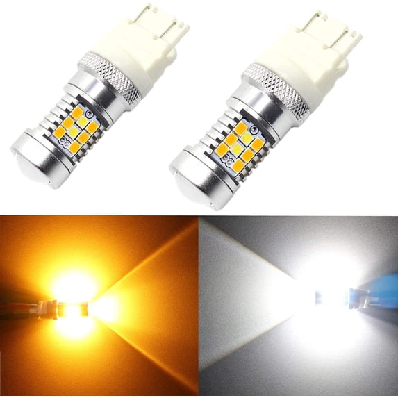 Alla Lighting 2pcs Super Bright 3157A 3457 White Yellow LED Switchback Bulbs Front Turn Signal Light Replacement for 1997-2014 Expedition