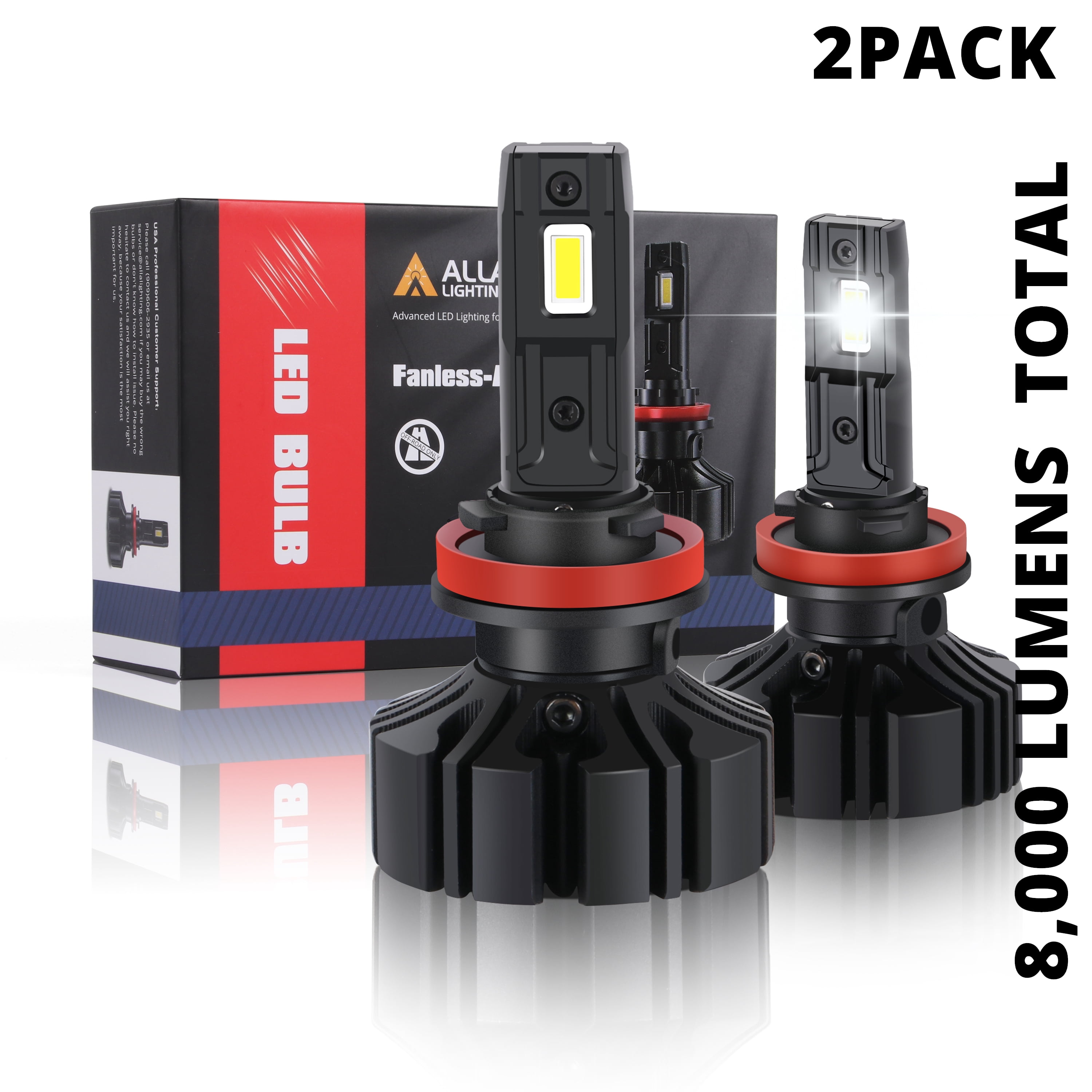 Alla Lighting 2pcs Super Bright 6500K White H11 H11LL LED Headlight Bulbs Low Beam Lamps for 2007-2017 Toyota Camry