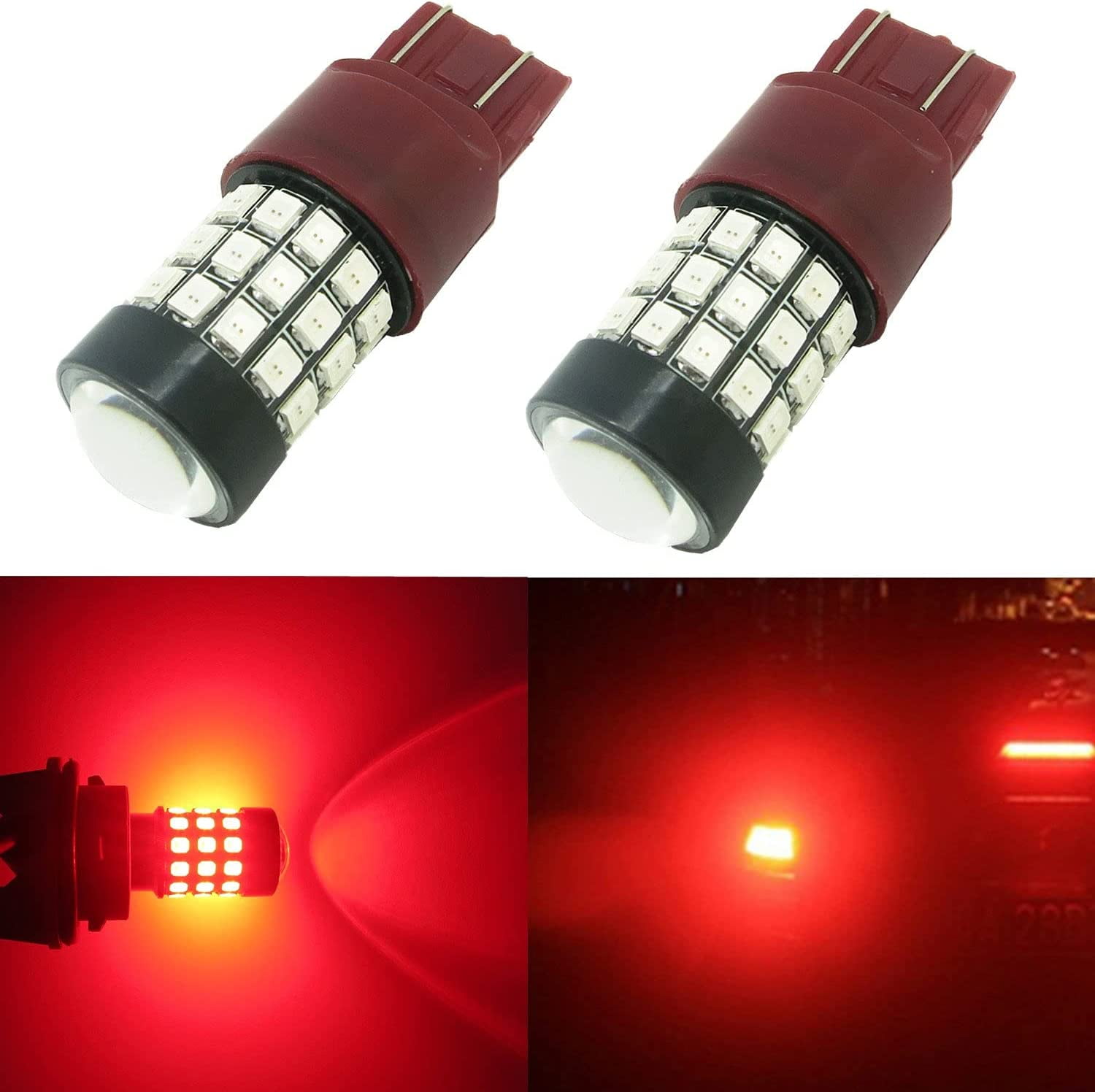 Alla Lighting 2x Super Bright Pure Red 7443 7443LL LED Bulbs Brake Lights Stop Light Tail Light Lamps Replacement for 2006-2017 Yaris/Yaris iA
