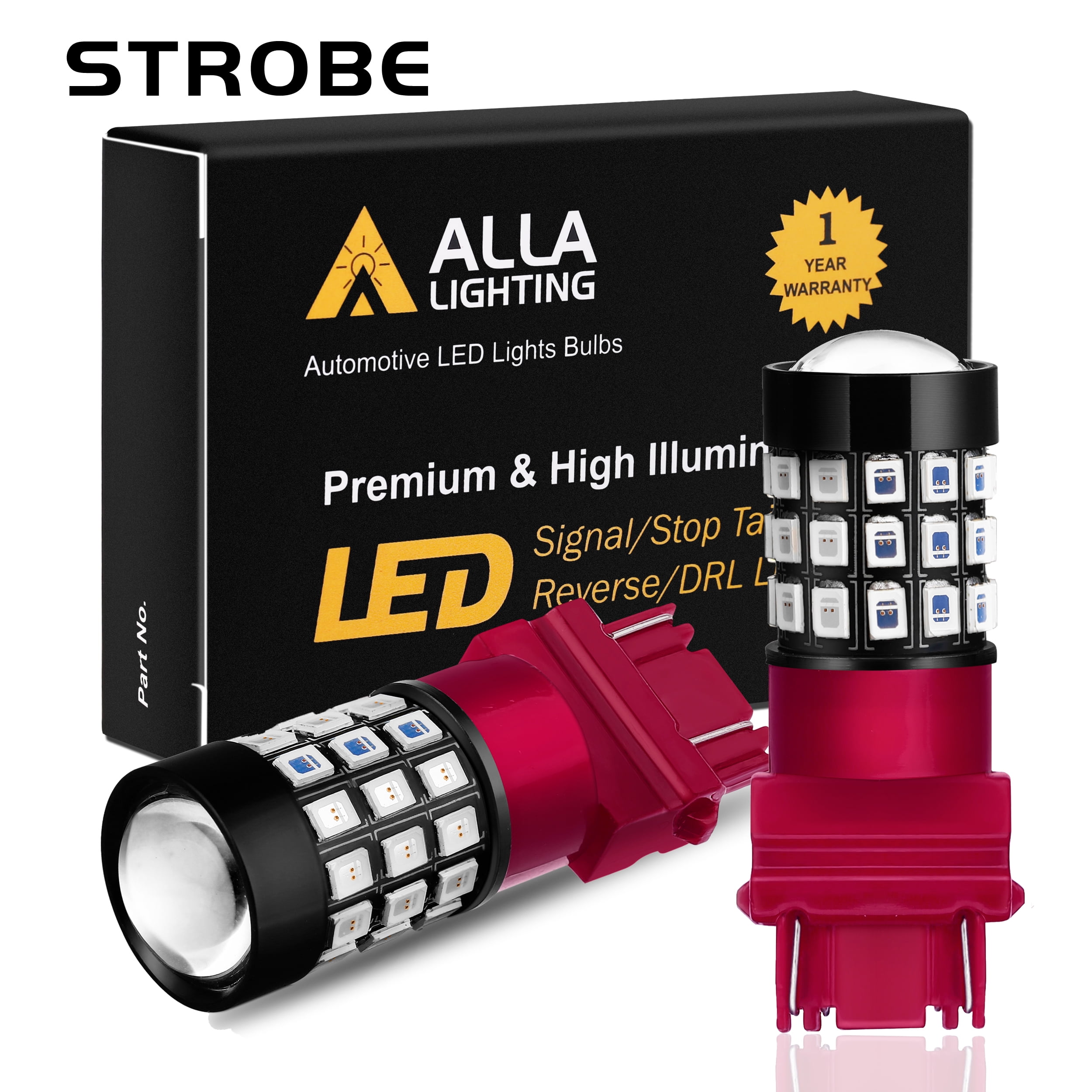 Alla Lighting 3156 3057 3157 LED Strobe Flashing Brake Lights Bulbs 2835-SMD 3157 LED Stop TaIl Lights Replacement for Cars, Trucks, Pure Red (Set of 2)