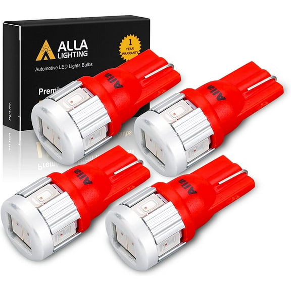 Alla Lighting 4x 194 LED Bulb Super Bright 175 168 2825 W5W T10 Wedge Lights Replacement for Side Marker Lights,Interior Lights,Map Lights,Dome Lights,Trunk Lights,Parking Courtesy Lights,Pure Red