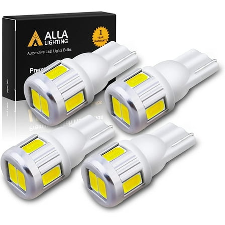 Alla Lighting 4x T10 194 168 LED Bulbs, 6500K Xenon White 175 161 2825 W5W 2821 Parking Lights, License Plate Lights, Interior Lights, Map Lights, Dome Lights, Trunk Lights 12V 5630 SMD Replacement