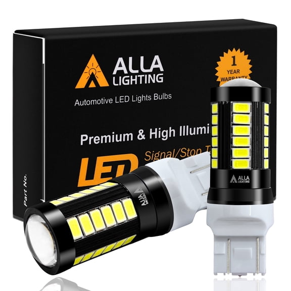 Alla Lighting 7440 7443 LED Strobe Flashing Brake, Reverse Lights Bulb 5730-SMD W21W LED Back-up, Brake Stop TaIl Lights Replacement for Cars, Trucks, 6000K Xenon White (Set of 2)