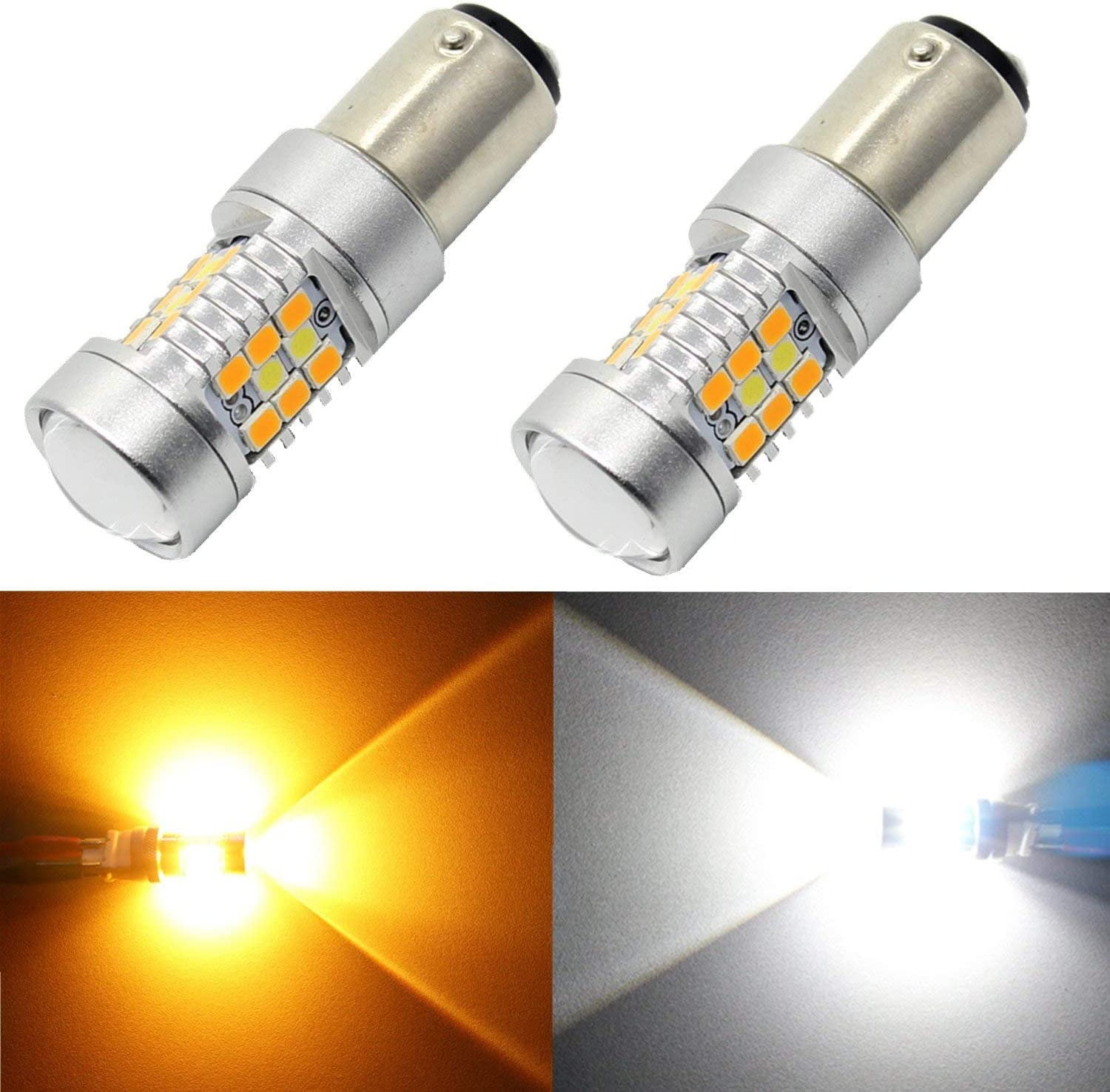 Alla Lighting BAY15D 1157 LED Switchback Bulb Turn Signal Lights, 6000K  White/Amber Yellow Dual Color 2357 3496 7528 Extremely Super Bright 2835  28-SMD Blinker Lamps 