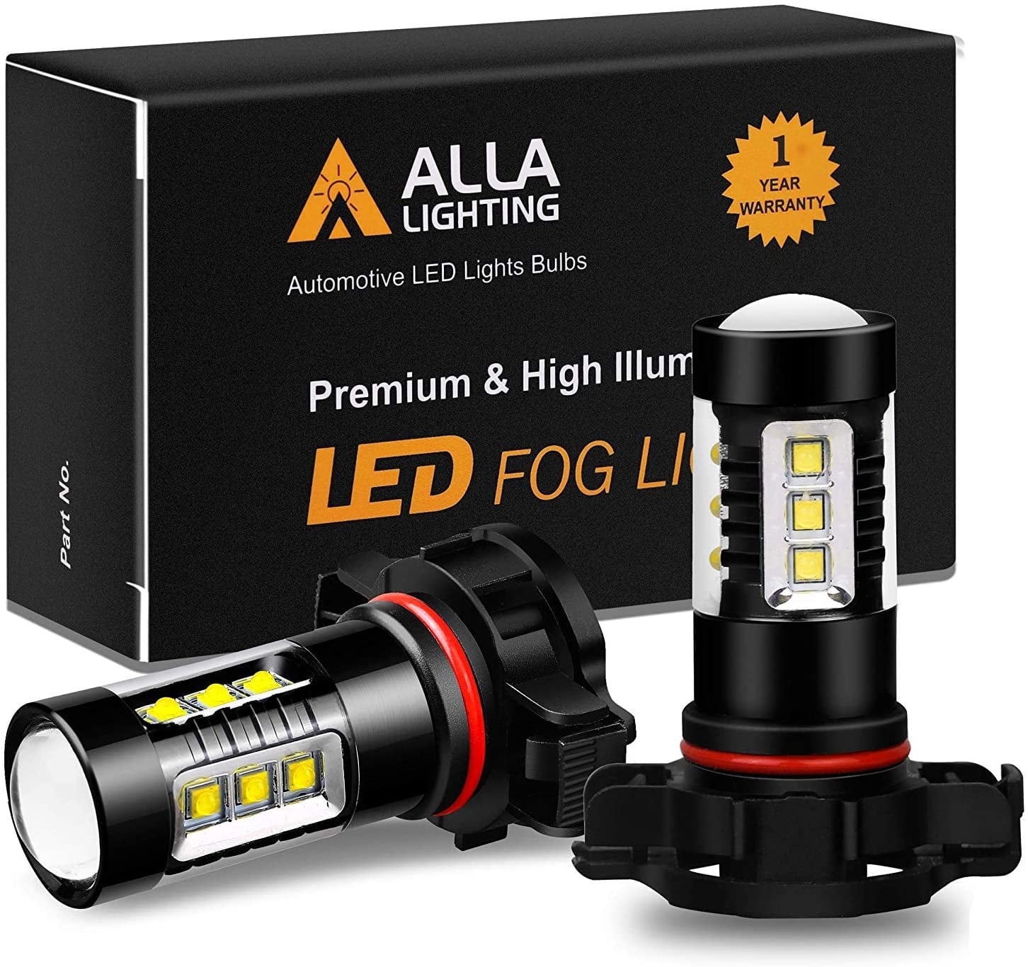 Alla Lighting CANBUS 2504 PSX24W LED Fog Lights Bulbs Xtreme Super Bright 80W High Power Chipsets 12V 12276 Error Free, 6000K Xenon White